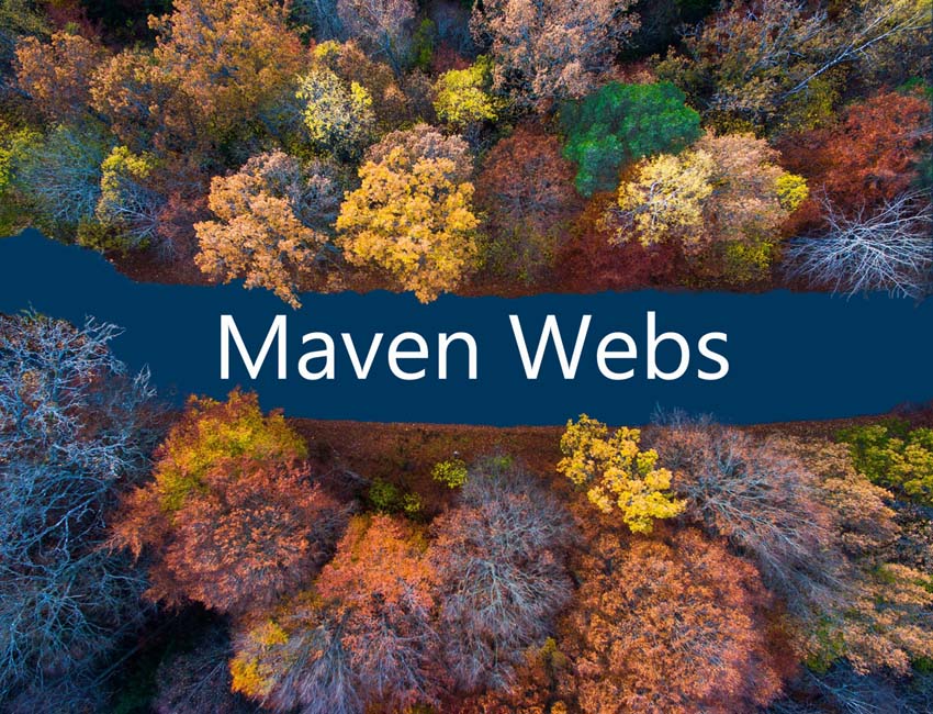 Maven Webs name displayed among a forest of autumn coloured trees.